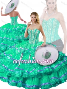 Latest Sweetheart Beading and Ruffled Layers Detachable Quinceanera Gowns