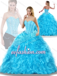 Luxurious Aqua Blue Detachable Sweet 16 Dresses with Beading