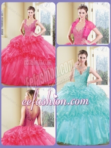 Modest V Neck Sweet 16 Dresses with Appliques and Ruffles