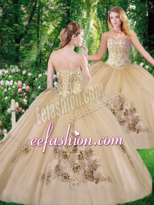 2016 Fashionable Ball Gown Beading Champagne Quinceanera Dresses with for all