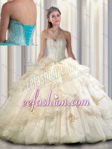 2016 Fashionable Champagne Quinceanera Dresses with Beading and Appliques