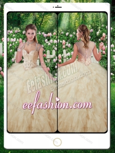 2016 Fashionable Quinceanera Gowns with Beading and Ruffles in Champange