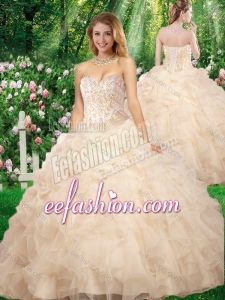 2016 Fashionable Sweetheart Beading Champagne Quinceanera Gowns for Fall