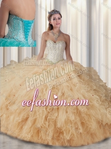 2016 Fashionable Sweetheart Beading Quinceanera Gowns in Champagne