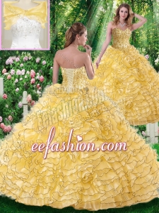 2016 Lovely Ball Gown Sweetheart Beading Champagne Quinceanera Dresses