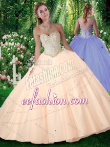 2016 New Style Puffy Sweetheart Beading Champagne Quinceanera Gowns