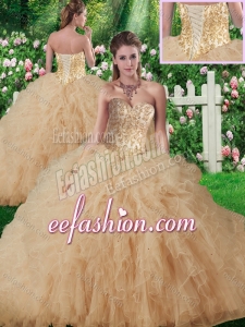 2016 New Style Sweetheart Champagne Quinceanera Gowns with Beading and Ruffles