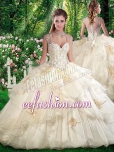 2016 Romantic Ball Gown Sweet 16 Champagne Dresses with Beading and Appliques