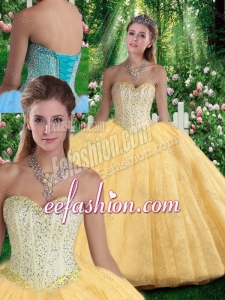 2016 Simple Ball Gown Sweetheart Beading Champagne Quinceanera Gowns for Fal