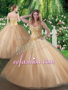 Affordable A Line Champagne Sweet 16 Gowns with Beading