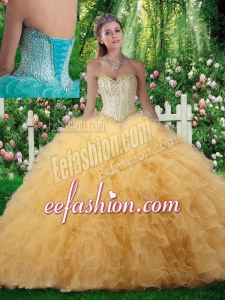 Beautiful Ball Gown Sweetheart Sweet 16 Dresses with Beading in Champagne