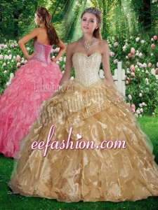 Best A Line Sweetheart Beading and Ruffles Sweet 16 Champagne Dresses