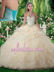 Exquisite A Line Sweetheart Sweet 16 Champagne Dresses with Beading