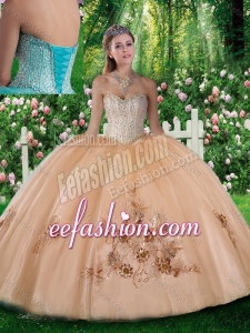 Fashionable Ball Gown Beading and Appliques Champagne Quinceanera Dresses