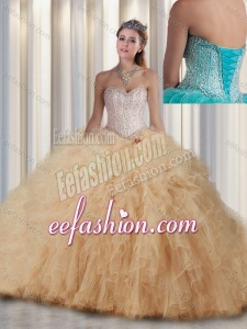 Fashionable Ball Gown Sweet 16 Champagne Dresses with Beading and Ruffles