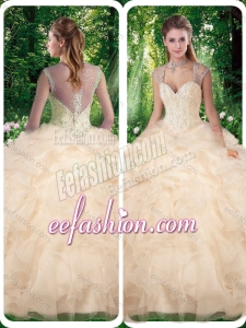 Fashionable Champange Quinceanera Dresses with Beading and Appliques