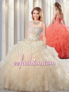 Fashionable Puffy Straps Champagne Quinceanera Dresses for 2016