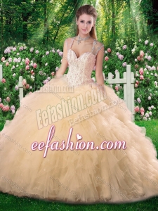 Luxurious Ball Gown Champange Quinceanera Dresses with Beading and Ruffles