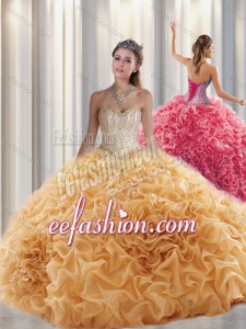 Luxurious Ball Gown Sweetheart Beading Champagne Quinceanera Dresses with Brush Train