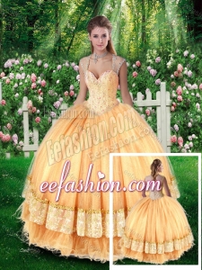 Pretty Ball Gown Champagne Quinceanera Dresses with Beading and Appliques