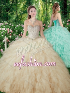 Pretty Ball Gowns Beading and Ruffles Sweet 16 Champagne Dresses
