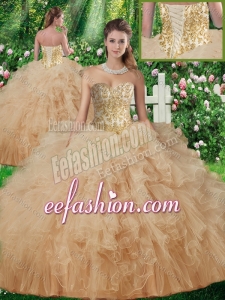 2016 New Arrivals Sweetheart Quinceanera Gowns with Beading and Ruffles in Champagne