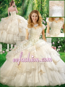 Pretty Ball Gown Sweet 16 Dresses with Appliques and Ruffles in White