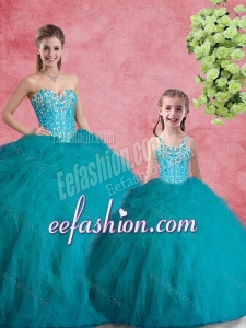 2016 Sweet Ball Gowns Teal Princesita With Quinceanera Dresses with Beading and Ruffles