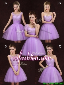 2017 Fashionable Lilac Short Dama Dress with Lace and Ruching