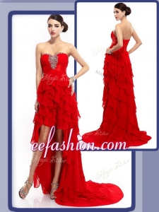 2016 Cheap High Low Beading and Ruffled Layers Prom Dresses in Red