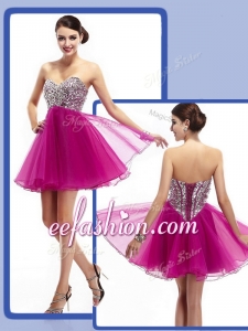 2016 Cheap Sweetheart Fuchsia Short Prom Dresses with Beading