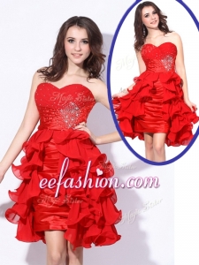 2016 Cheap Sweetheart Red Short Prom Dresses with Beading and Ruffles