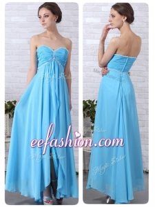 2016 Formal Empire Sweetheart Slit Prom Dresses in Aqua Blue