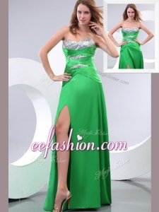 2016 In Stock Sweetheart Paillette and High Slit Green Prom Dress