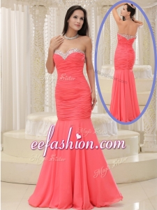 2016 New Style Mermaid Sweetheart Coral Red Prom Dress