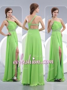 2016 Popular One Shoulder Spring Green Prom Dresses with High Slit