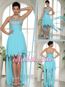 2016 Wonderful Sweetheart High Low Beading and Paillette Prom Dress in Aqua Blue