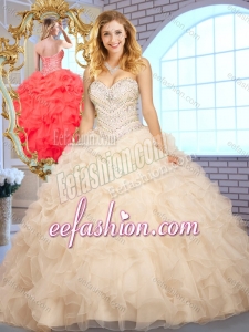 Beautiful Ball Gown Champagne Sweet 16 Dresses with Beading and Ruffle for 2016