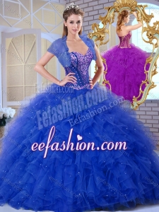Discount Sweetheart Blue Exquisite Quinceanera Dresses with Ruffles and Appliques