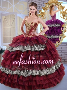 Fashionable Sweetheart Ball Gown Ruffled Layers and Zebra Sweet 16 Dresses for 2016