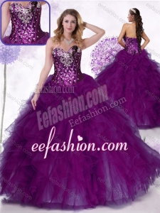 Inexpensive Ball Gown Amazing Quinceanera Dresses with Ruffles and Sequins