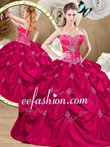 Luxurious Hot Pink Sweet 16 Dresses with Appliques and Pick Ups for2016