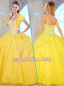 Modest Ball Gown Yellow Sweet 16 Gowns with Beading for 2016