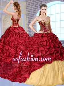 Most Popular Sweetheart Brush Train Pick Ups and Appliques Sweet 16 Dresses