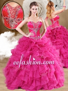 New Style Ball Gown Fuchsia Sweet 16 Dresses with Ruffles for 2016