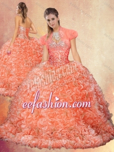 Perfect Brush Train Sweet 16 Dresses with Beading and Ruffles for 2016