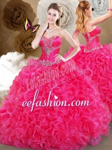 Pretty Hot Pink Sweetheart Quinceanera Gowns with Ruffles for 2016
