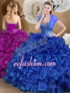 Pretty Royal Blue Quinceanera Gowns with Beading and Ruffles
