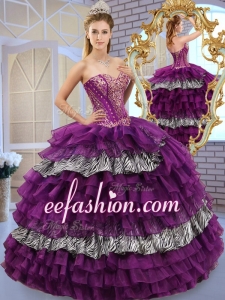 Pretty Sweetheart Ball Gown Sweet 16 Dresses with Ruffled Layers and Zebra for2016