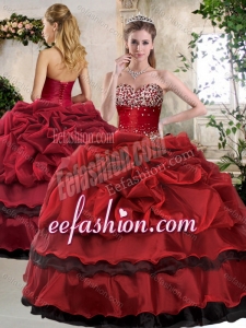 Romantic Ball Gown Beading and Pick Ups Sweet 16 Gowns in Wine Red for 2016